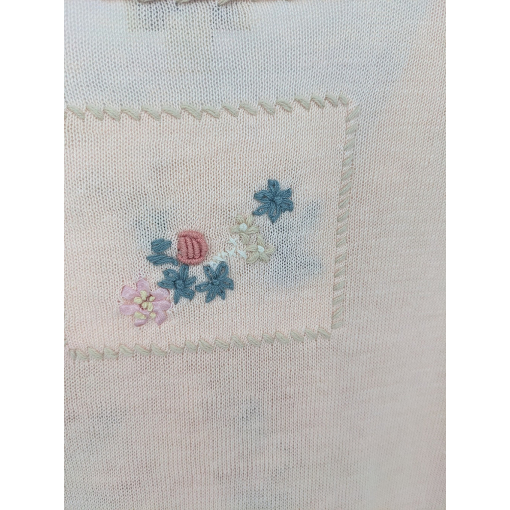 J Jill Sweater Womens Small Pink Floral Embroidered Linen Blend Cardigan Cottage - Picture 6 of 12